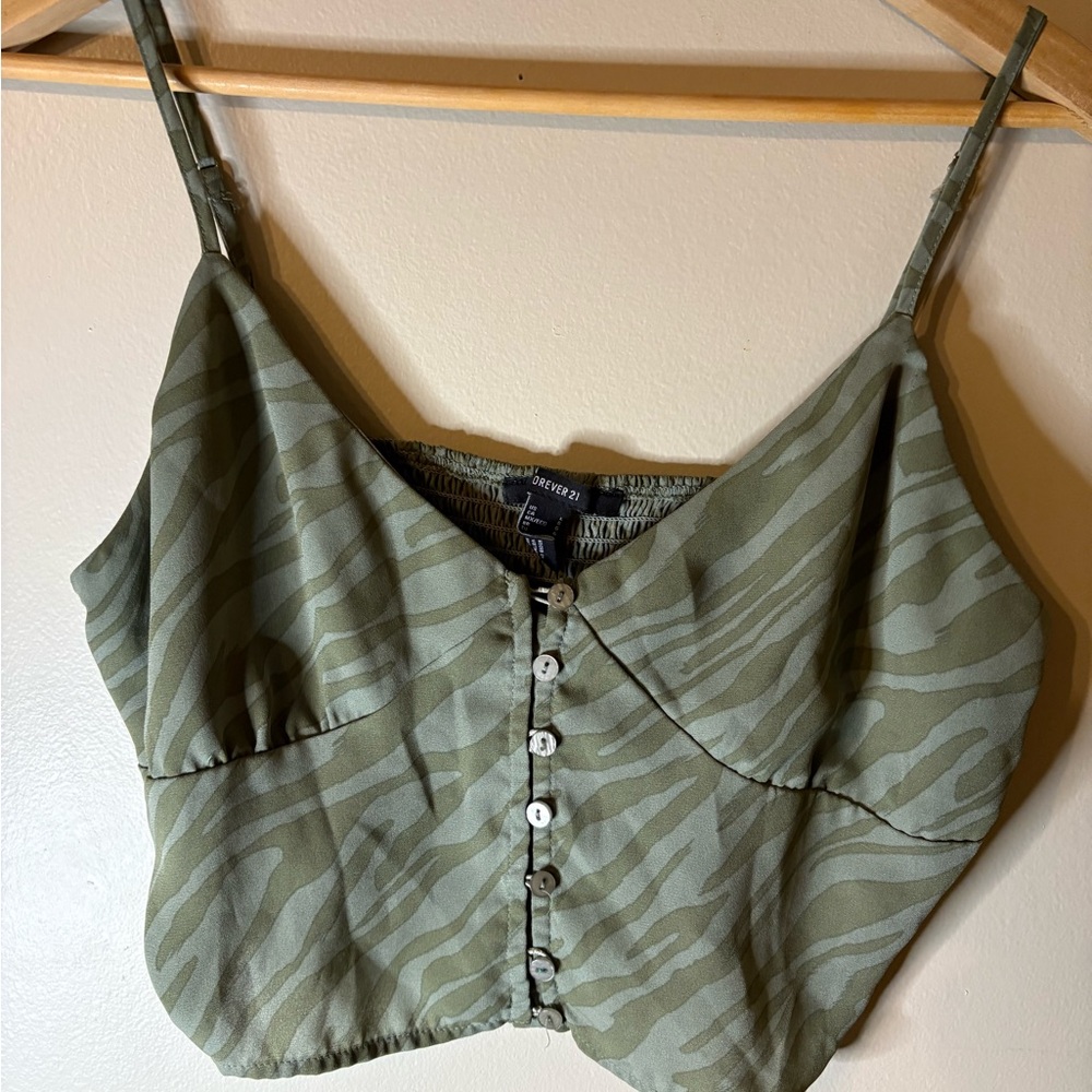 Forever 21 Olive Zebra Print Shirt